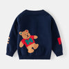 Kids V Neck Cardigan Car and Bear Pattern Winter Sweater