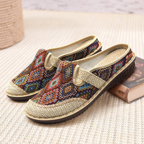 Ladies Slip-on Muller Ethnic Flat Shoe Linen Wedge Cloth Shoes