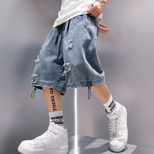 Ripped Jeans Men's Summer Thin Trendy Loose Casual Retro Shorts