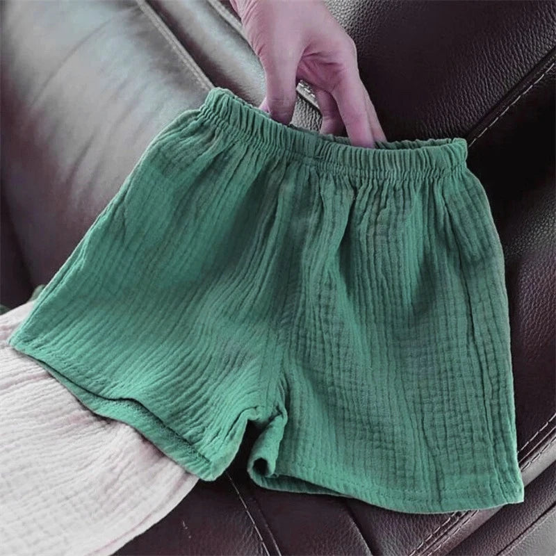 Cotton Linen Kids Girls Shorts Solid color Summer Boys Five-point Pants
