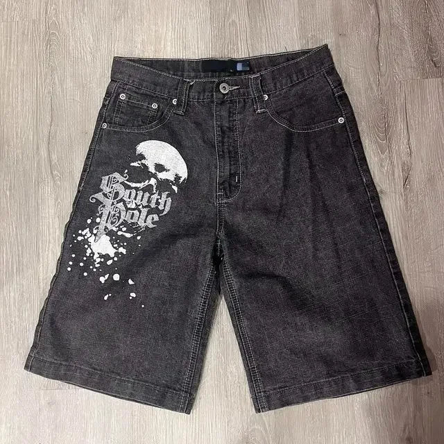 Street Fashion Embroidered Pattern Denim Shorts 2024