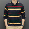 New Men's Casual Stripe Plaid Long Sleeve Polo Shirt