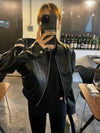 Women's Black PU Leather Bomber Jacket