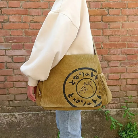 Vintage Cartoon Women Canvas Messenger Bag Large Capacity Tote Bag