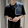 Fake Two-piece Denim Patchwork T-shirt Men Summer Short Sleeve Loose Casual