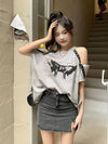 Youth Elegant Blouse Women Summer Shoulder Short sleeve Fashion Tee Shirt