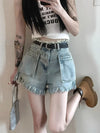 Streetwear Tassel Belt Denim Shorts