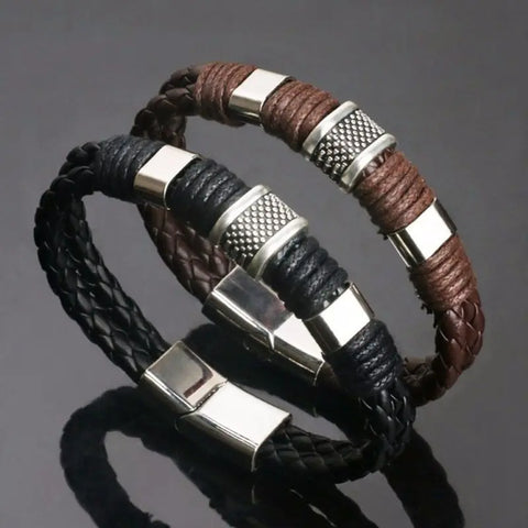 Vintage Brown Leather Bracelets Braided Rope Bangle Wrist Jewelry