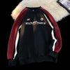 Hip Hop Loose Fit Men's Sweatshirt Burgundy Patchwork