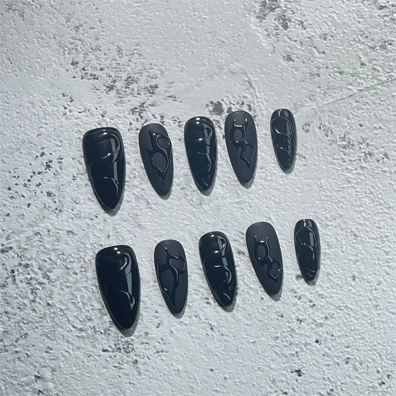 Handmade Short Black Reusable Press-On Nail Art