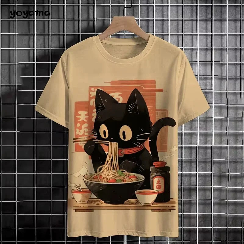 Animal Cat Men's T-Shirt Full Print Short Sleeve Tee Fashion Loose Round Neck