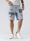 Men Summer Stretchy Denim Shorts Jeans For Men Streetwear Letter Ripped Knee