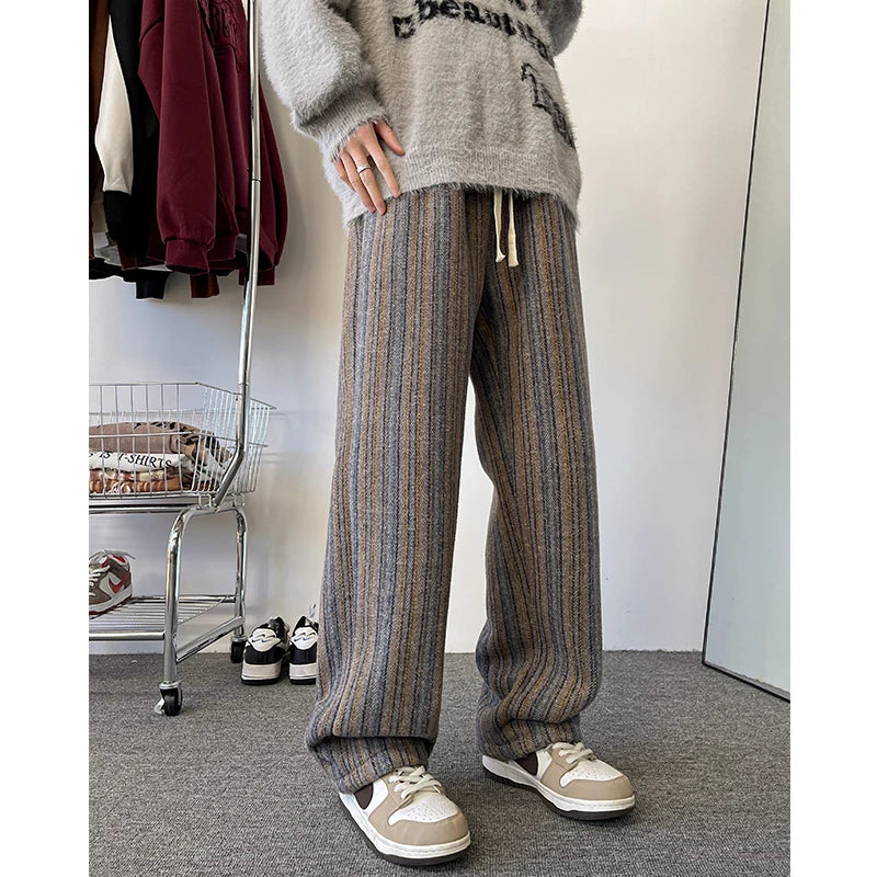 Stripe Plaid Trousers Straight Autumn Winter