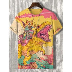 Funny Cat 3D Printed T Shirt For Men Funny  Dinosaur Graphic T-Shirts