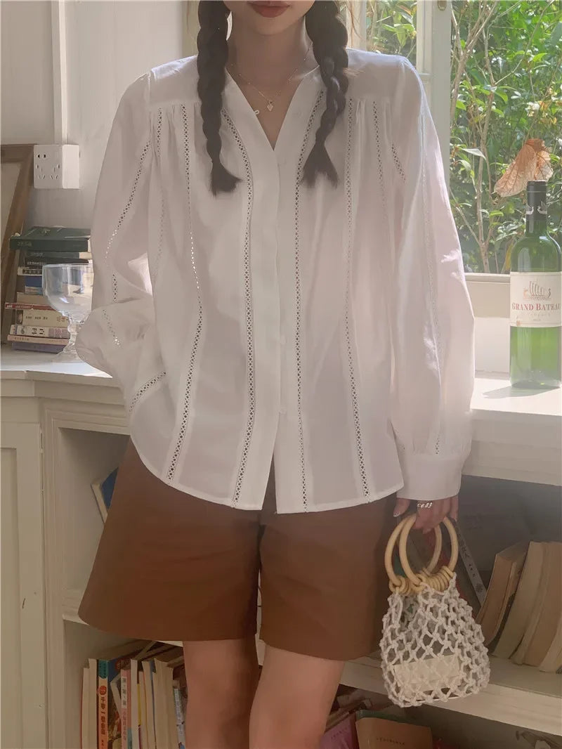 Women's Elegant White Long Sleeve Blouse Shirt