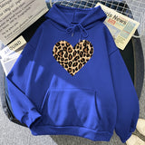 Sweatshirts Hoodie Casual Crewneck Women Leopard Love Pattern Print Loose O-Neck