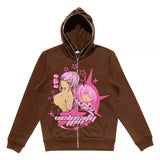 Two-dimensional shooting anime girl print oversized hoodie women Kawaii Harajuku casual jacket