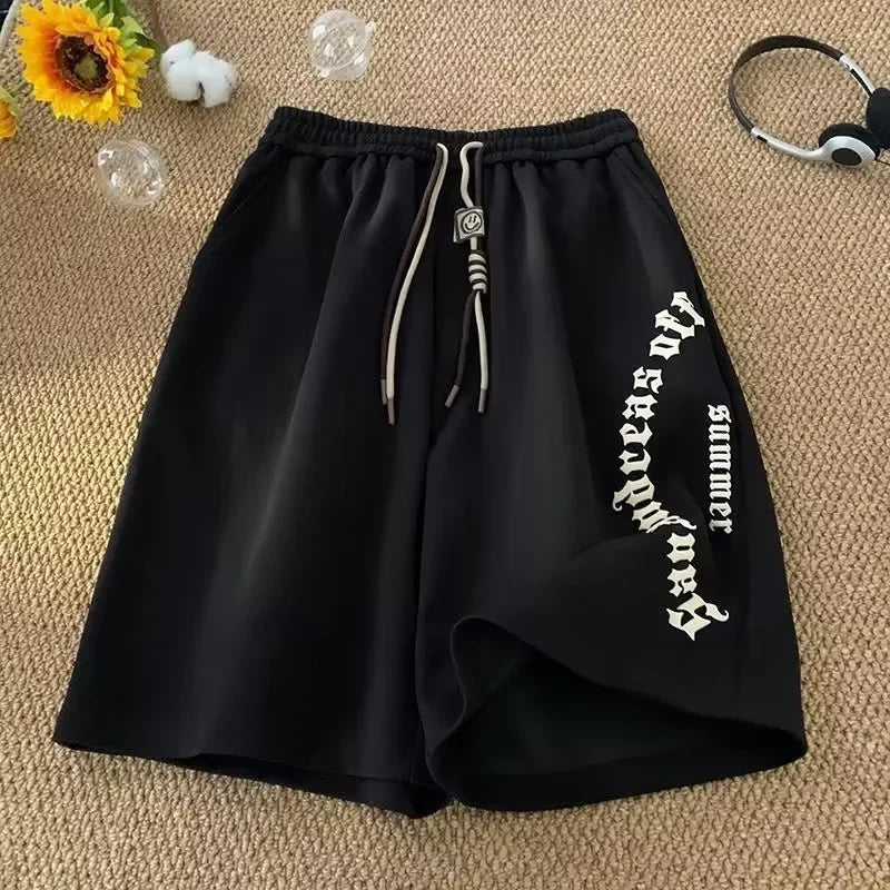Men Shorts Casual Short Pants Oversize Beach Shorts Retro Letters Print Sports
