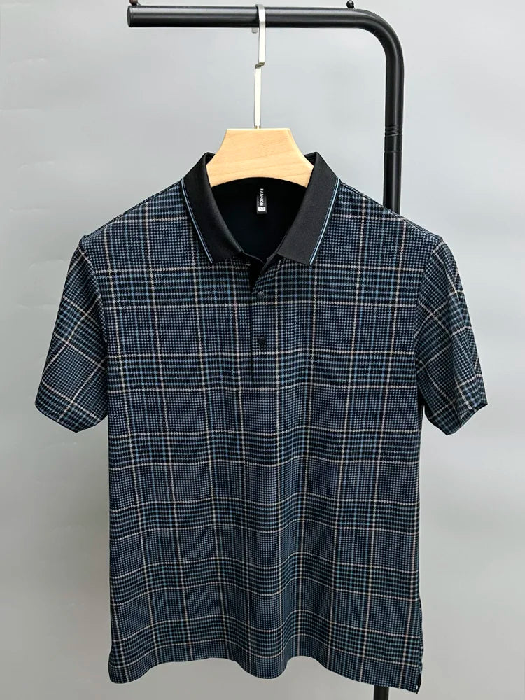 Kurzarm-T-Shirt aus Eisseide für Herren im Sommer, dünn, faltenfrei, cooler Hemdkragen 
