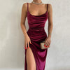 Elegant Green Velvet Party Dress with Side Slit