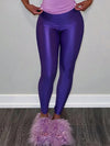 Polyester Light Glitter Leggings Purple Elastic Waist High Stretch Tight Shiny