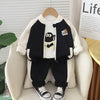 Stylish 3-piece Suit For Boys Cartoon Tops Patchwork Coat Contrast