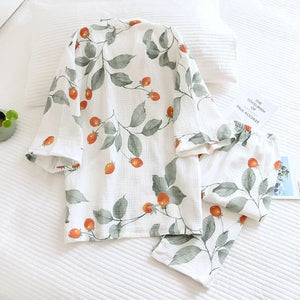 Japanese kimono ladies cotton pajamas two-piece three-quarter sleeve