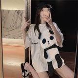 Oversized Harajuku Cartoon Embroidery T-Shirt Casual White Y2K Tops Streetwear for Summer