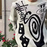 Sweater Winter Black 8 Dice Y2k Tops Long Sleeve Knit Couple Pullover Sweatshirt