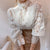 Korean Style Button Loose Shirt Tops Vintage White Lace Blouse