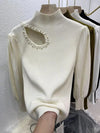 2024 Hollow-out Beading Turtleneck Slim Jumper Soft Warm Pull Femme Autumn