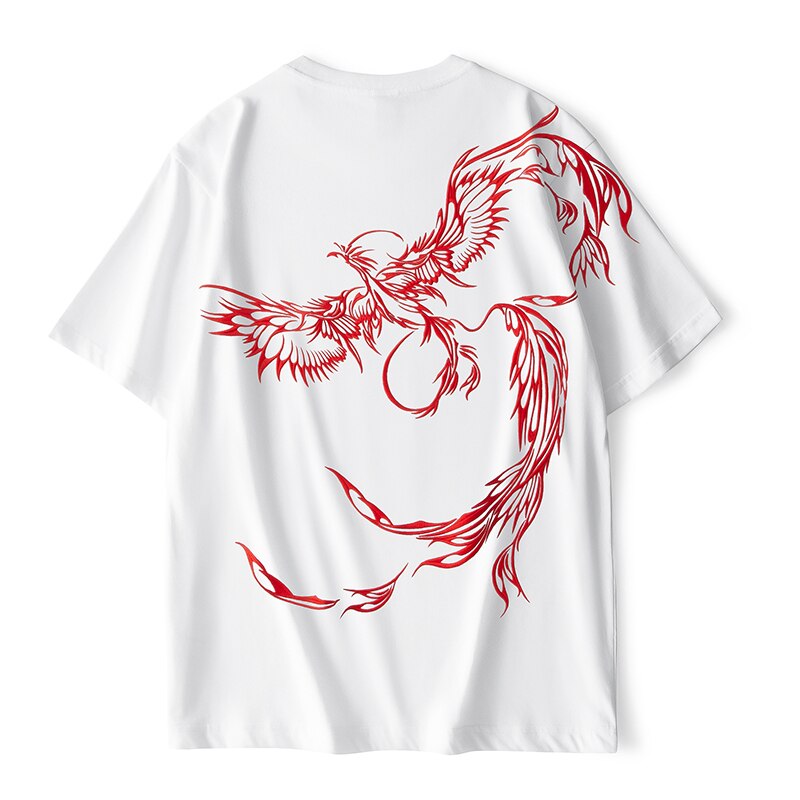 Men's Japanese Vintage Phoenix Embroidery Hip Hop T-Shirt