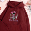 Pink Hat Skull Print Stay Weird Letter Man Hoodies Soft Fleece