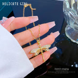 Personality Dragonfly Pendant Necklace For Women Fashion Girls Clavicle