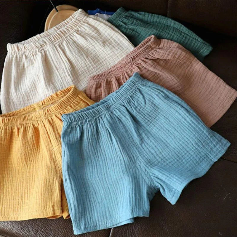 Cotton Linen Kids Girls Shorts Solid color Summer Boys Five-point Pants
