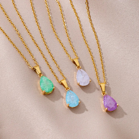 Zircon Teardrop Necklaces For Women Gold Plated Stainless Steel Waterdrop Necklace