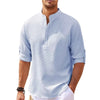 2024 Men's Casual Blouse Cotton Linen Shirt Loose Tops Long Sleeve Tee