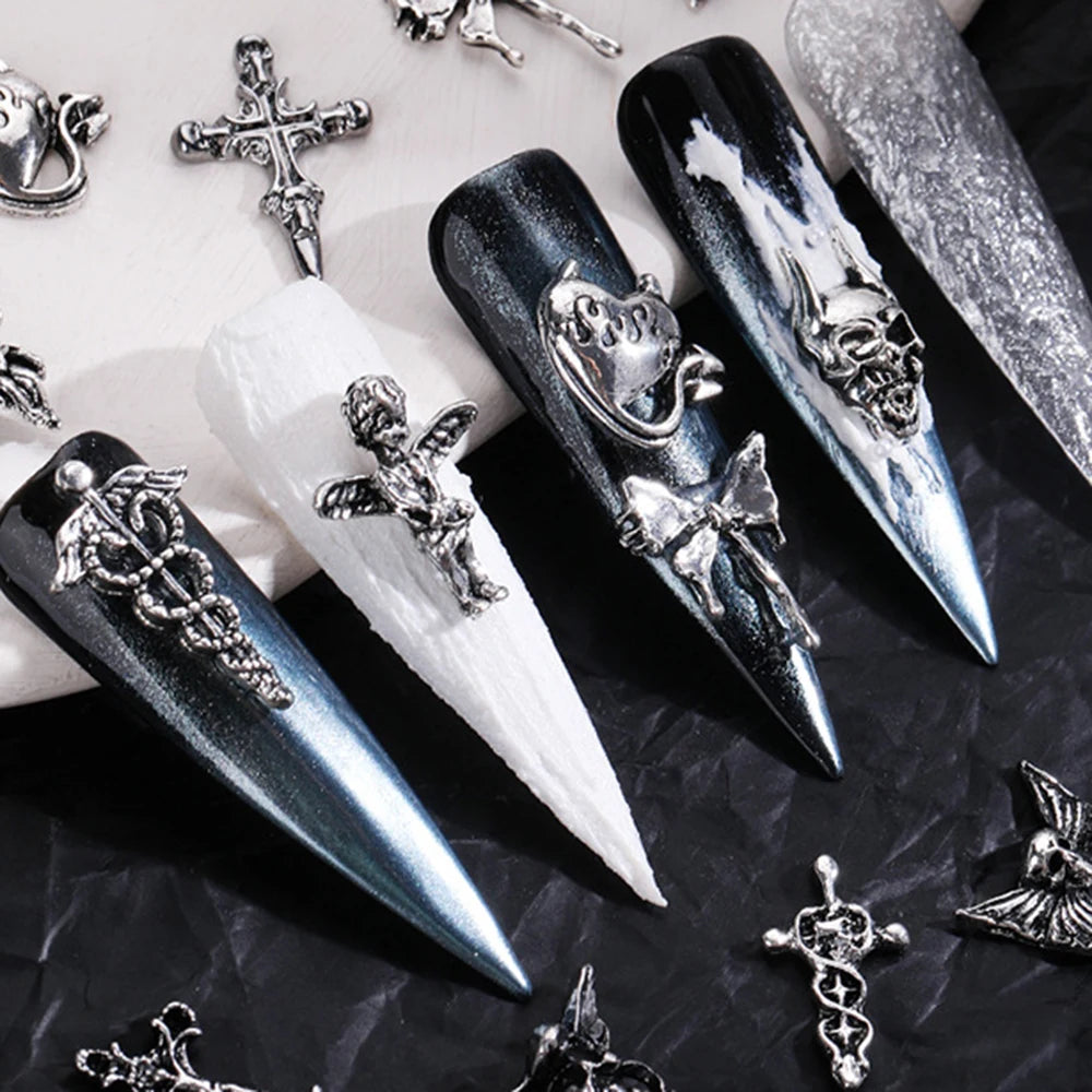 Halloween 3D Nail Charms Silver Cross DIY Decor