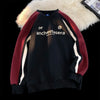 Hip Hop Loose Fit Men's Sweatshirt Burgundy Patchwork