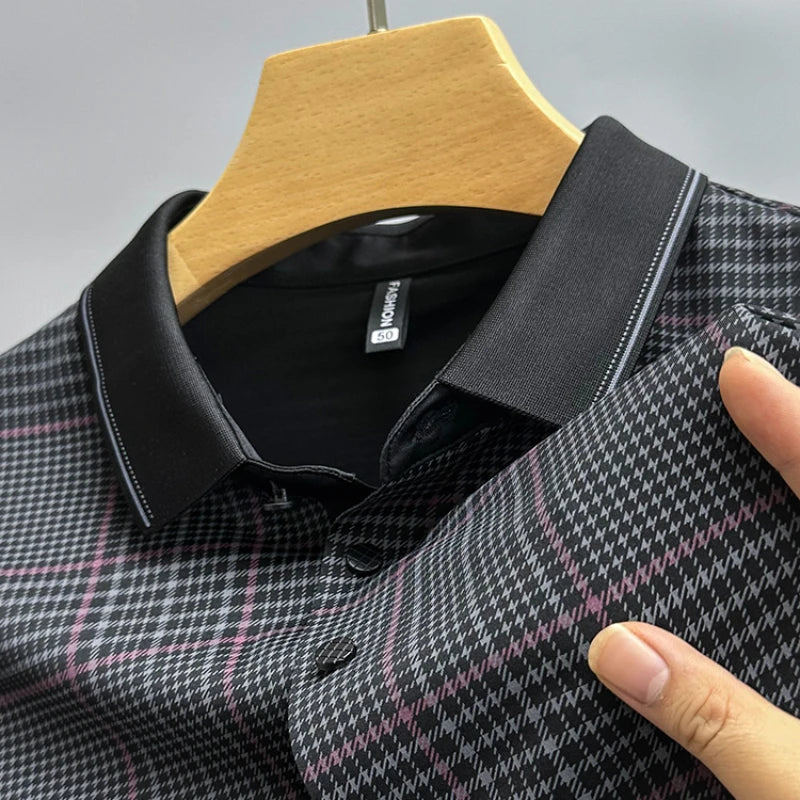 Kurzarm-T-Shirt aus Eisseide für Herren im Sommer, dünn, faltenfrei, cooler Hemdkragen 