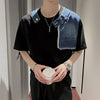 Fake Two-piece Denim Patchwork T-shirt Men Summer Short Sleeve Loose Casual