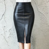 Women's Black Leather Midi Skirt PU Pencil