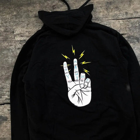 American Style Finger Lightning Oversized Hip-Hop Hooded Sweatshirt Men