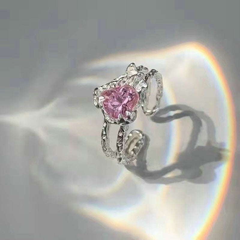Pink Crystal Cat's Eye Ring - Elegant Y2K Era Jewelry for Weddings and Parties