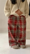Kids Pants Plaid Printed Wide-leg Pants Winter Clothes