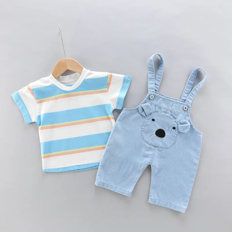 Summer Baby boys Clothes Sets toddlers Children's Denim Overalls + Short T-Shirt