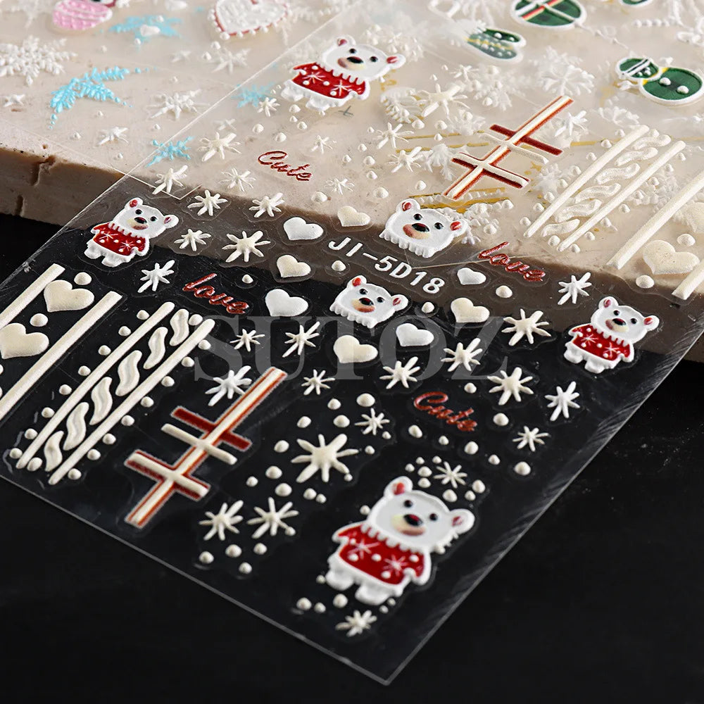 2024 5D Christmas Nail Stickers  Snowflake and Santa Designs