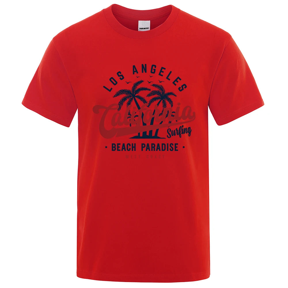 California Beach Tshirt Men's Oversized Cotton Crewneck Summer