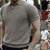 2024 Summer Knit Men's Polo Shirt Business Casual Striped Lapel Short Sleeve