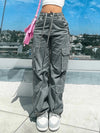 Women's High Waist Cargo Pants Baggy Multi Pocket Slim Trousers